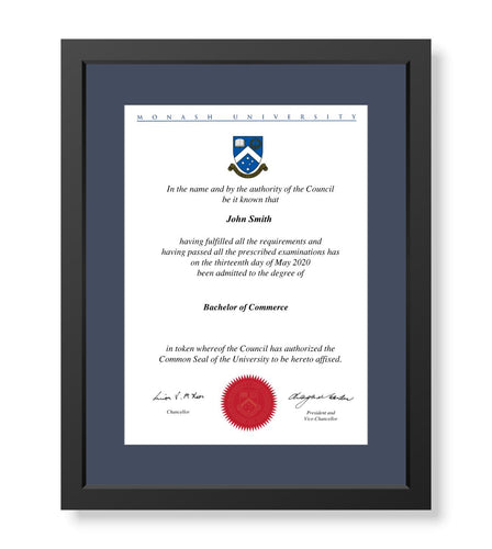 Monash university graduation certificate frame